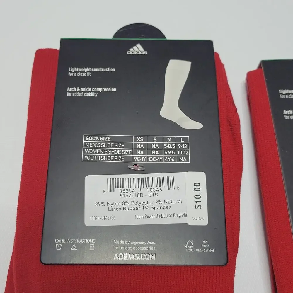LOT OF 2 ADIDAS SOCCER METRO SOCK ARCH & ANKLE COMPRESSION Sz L 9-13 RED SOCKS